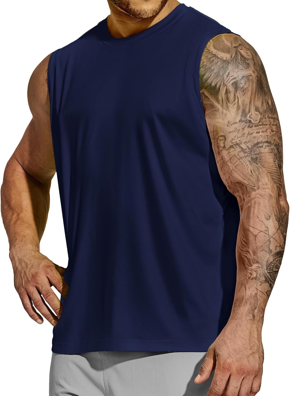 image:imageMIER Mens Workout Tank Tops Quick Dry Sleeveless UPF 50 Muscle Tee Shirts for Athletic Gym Running Swim Beach TrainingNavy