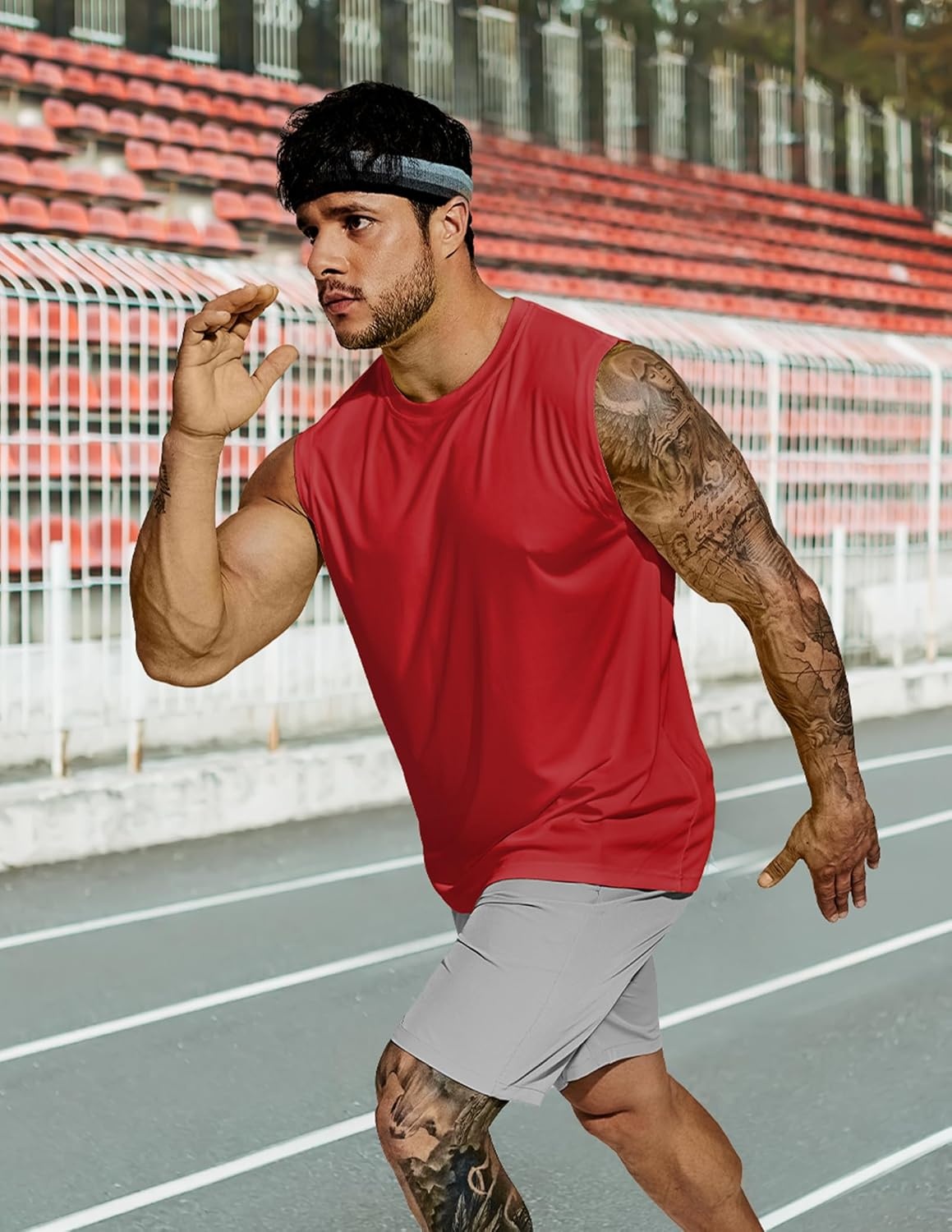 image:imageMIER Mens Workout Tank Tops Quick Dry Sleeveless UPF 50 Muscle Tee Shirts for Athletic Gym Running Swim Beach TrainingRed