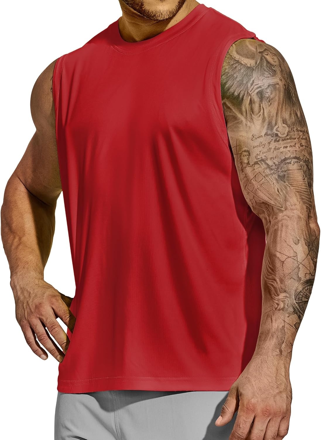 image:imageMIER Mens Workout Tank Tops Quick Dry Sleeveless UPF 50 Muscle Tee Shirts for Athletic Gym Running Swim Beach TrainingRed