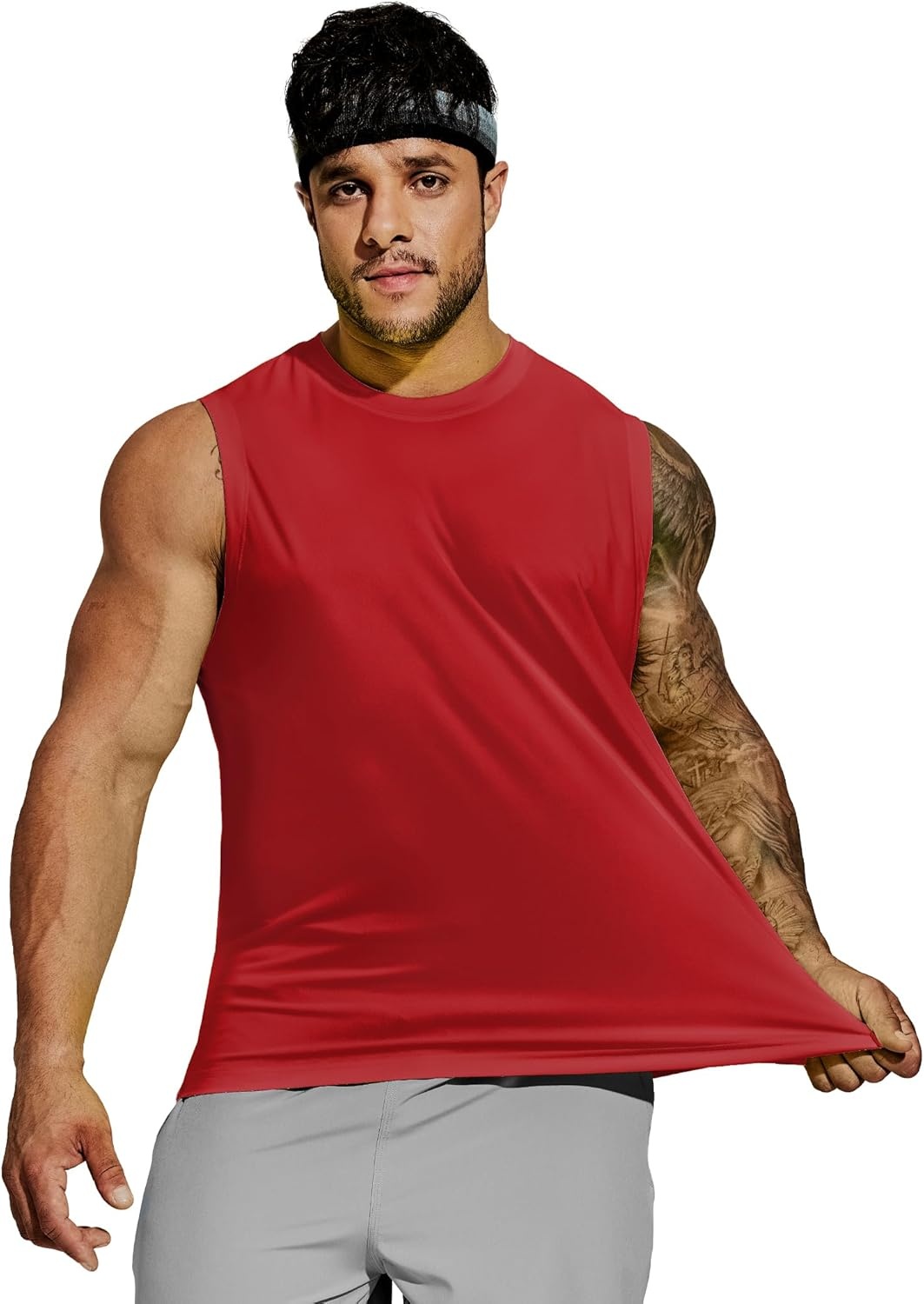 image:imageMIER Mens Workout Tank Tops Quick Dry Sleeveless UPF 50 Muscle Tee Shirts for Athletic Gym Running Swim Beach TrainingRed