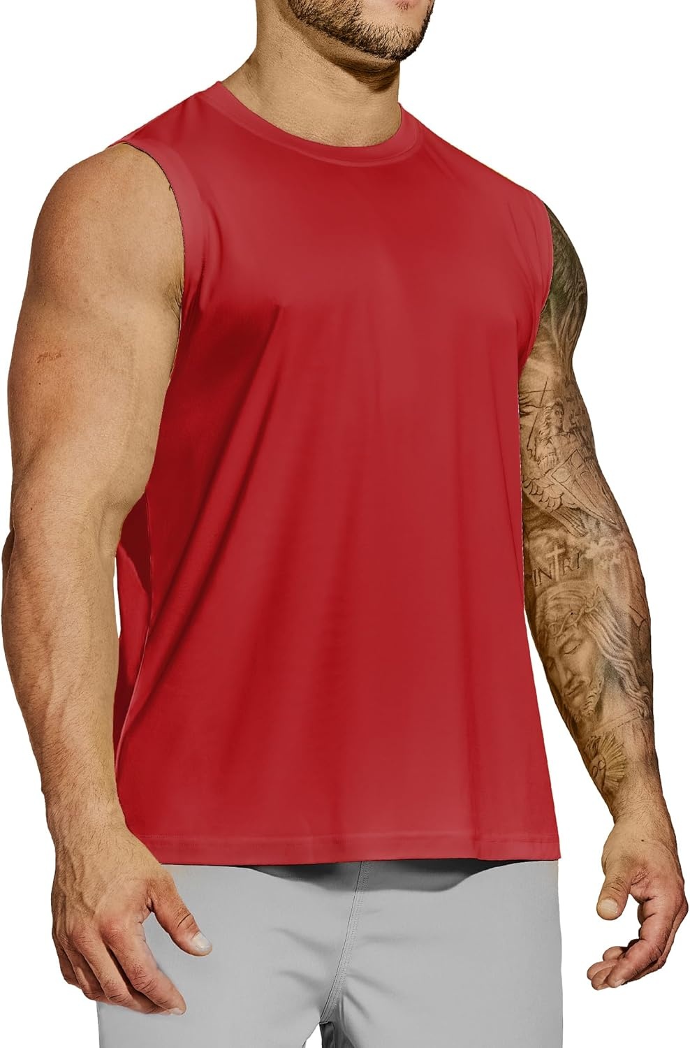 image:imageMIER Mens Workout Tank Tops Quick Dry Sleeveless UPF 50 Muscle Tee Shirts for Athletic Gym Running Swim Beach TrainingRed