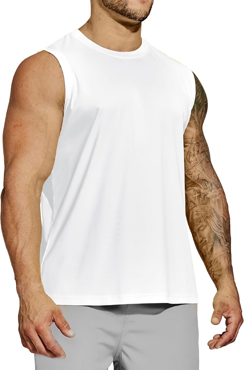 image:imageMIER Mens Workout Tank Tops Quick Dry Sleeveless UPF 50 Muscle Tee Shirts for Athletic Gym Running Swim Beach TrainingWhite