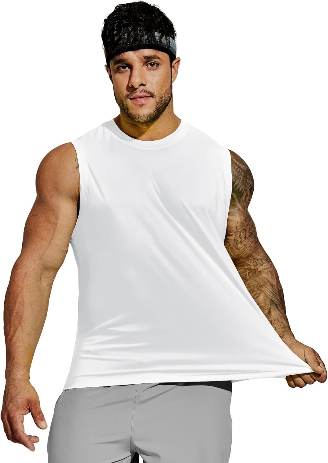 image:imageMIER Mens Workout Tank Tops Quick Dry Sleeveless UPF 50 Muscle Tee Shirts for Athletic Gym Running Swim Beach TrainingWhite