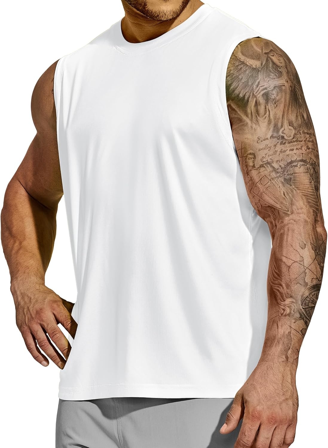image:imageMIER Mens Workout Tank Tops Quick Dry Sleeveless UPF 50 Muscle Tee Shirts for Athletic Gym Running Swim Beach TrainingWhite