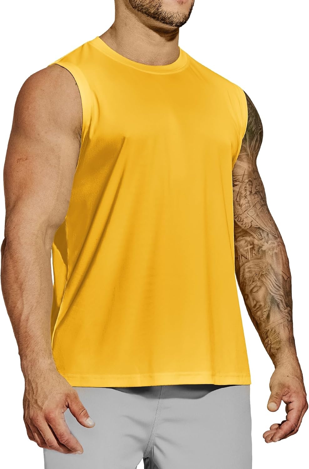 image:imageMIER Mens Workout Tank Tops Quick Dry Sleeveless UPF 50 Muscle Tee Shirts for Athletic Gym Running Swim Beach TrainingYellow Orange