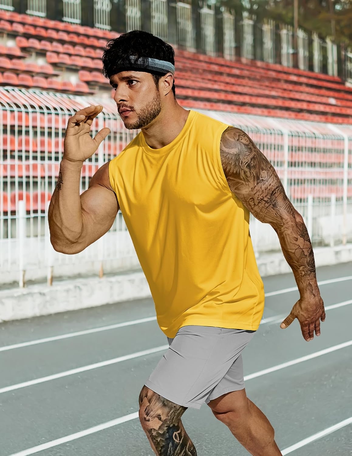 image:imageMIER Mens Workout Tank Tops Quick Dry Sleeveless UPF 50 Muscle Tee Shirts for Athletic Gym Running Swim Beach TrainingYellow Orange