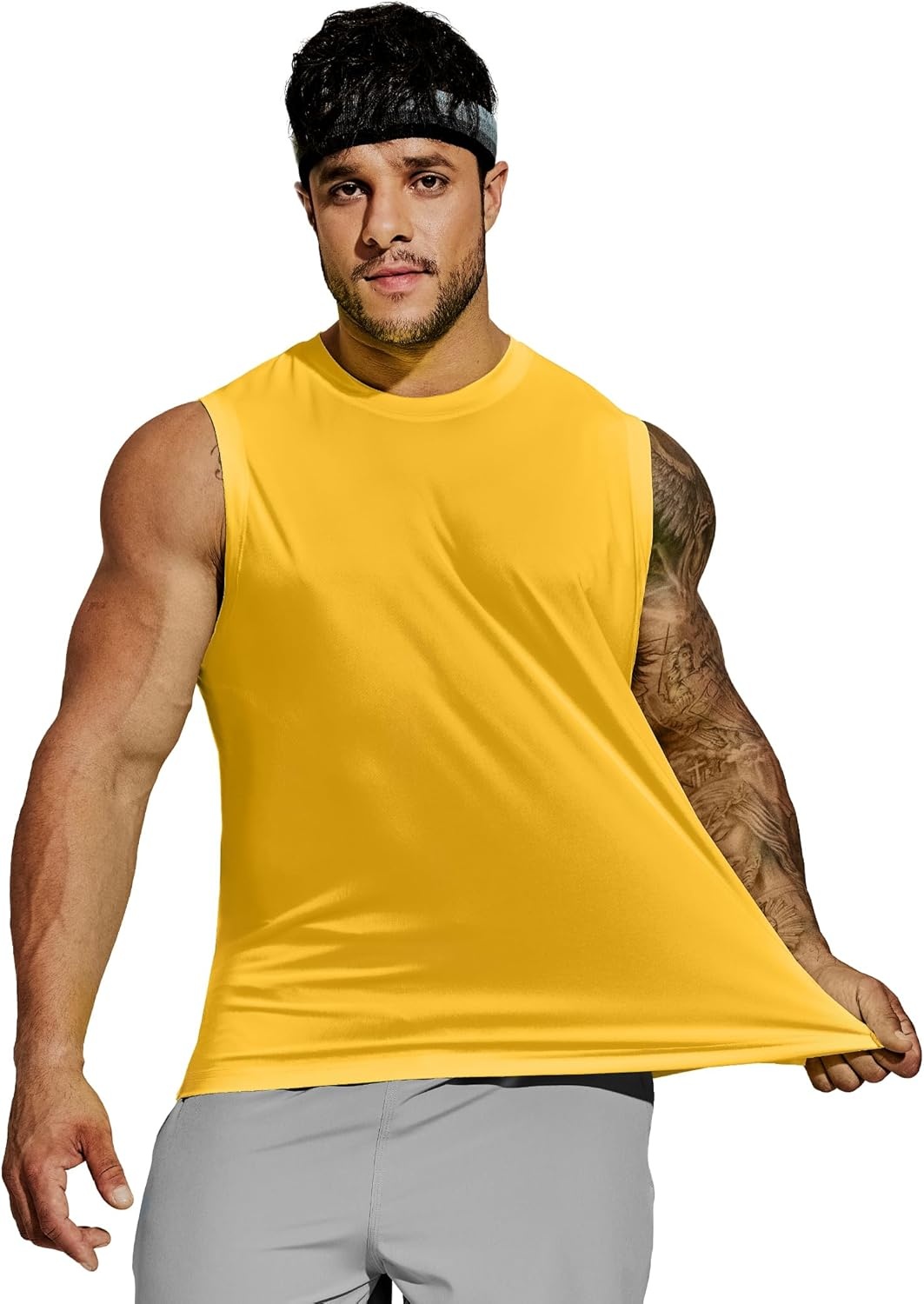 image:imageMIER Mens Workout Tank Tops Quick Dry Sleeveless UPF 50 Muscle Tee Shirts for Athletic Gym Running Swim Beach TrainingYellow Orange