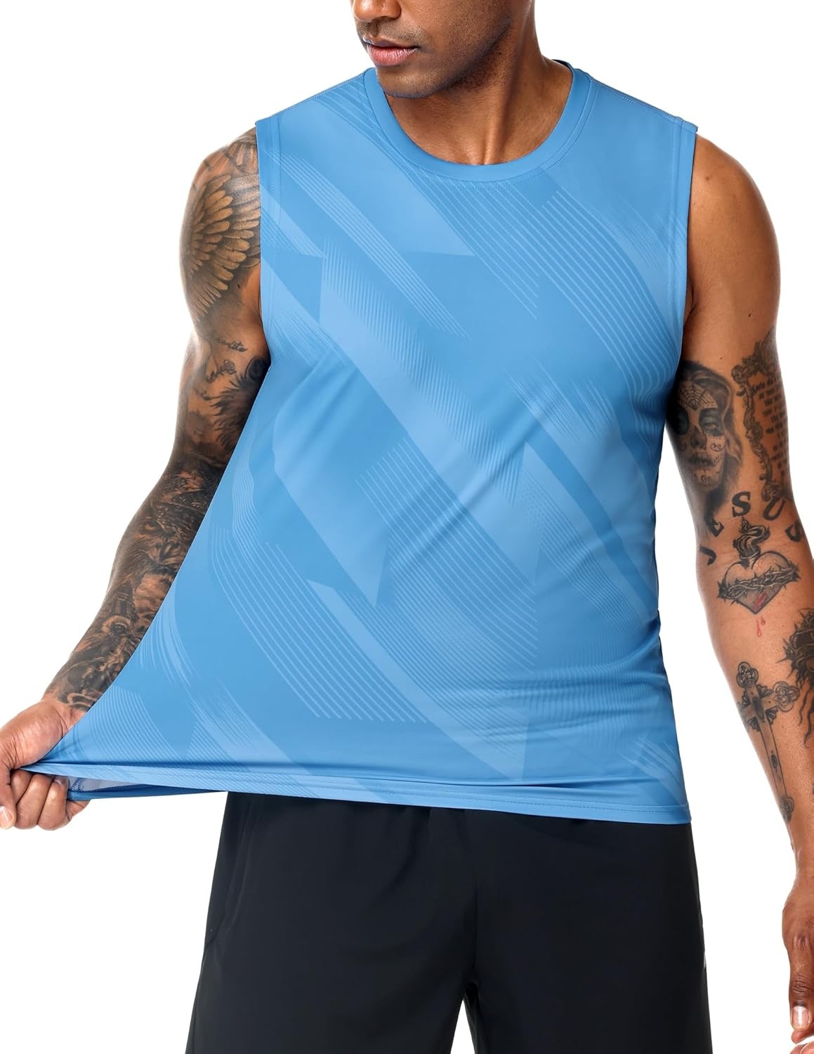 image:imageMIER Mens Workout Tank Tops UPF 50 Swim Shirts Quick Dry Running Sleeveless UV Protection Muscle TeesAero Blue