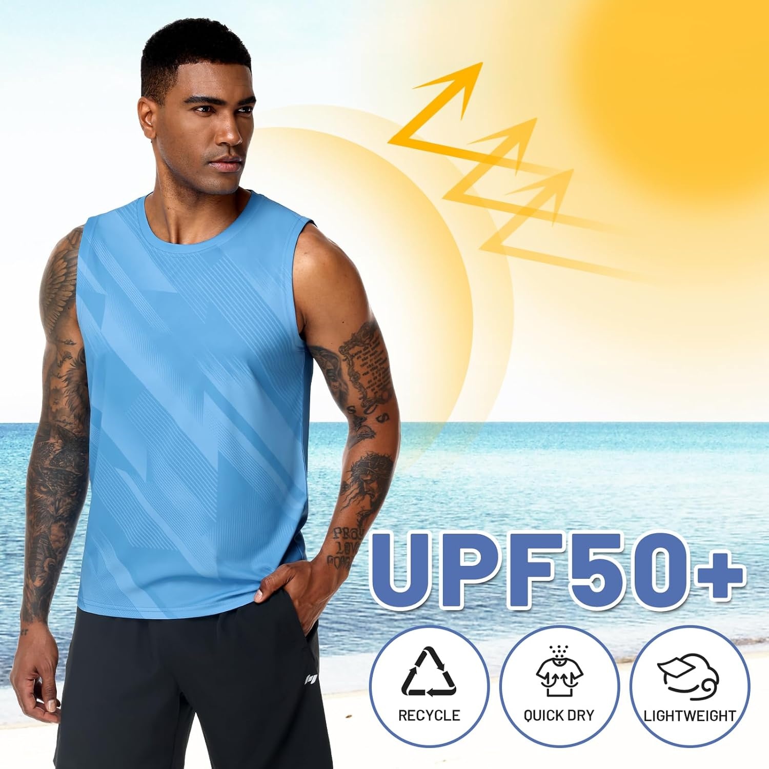 image:imageMIER Mens Workout Tank Tops UPF 50 Swim Shirts Quick Dry Running Sleeveless UV Protection Muscle TeesAero Blue