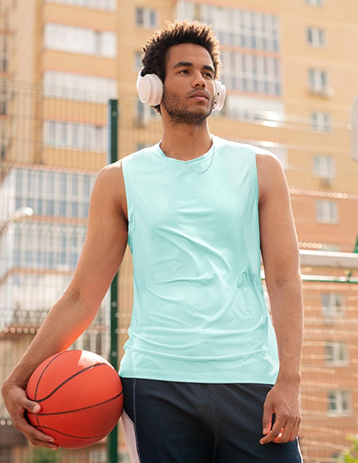 image:imageMIER Mens Workout Tank Tops UPF 50 Swim Shirts Quick Dry Running Sleeveless UV Protection Muscle TeesAqua
