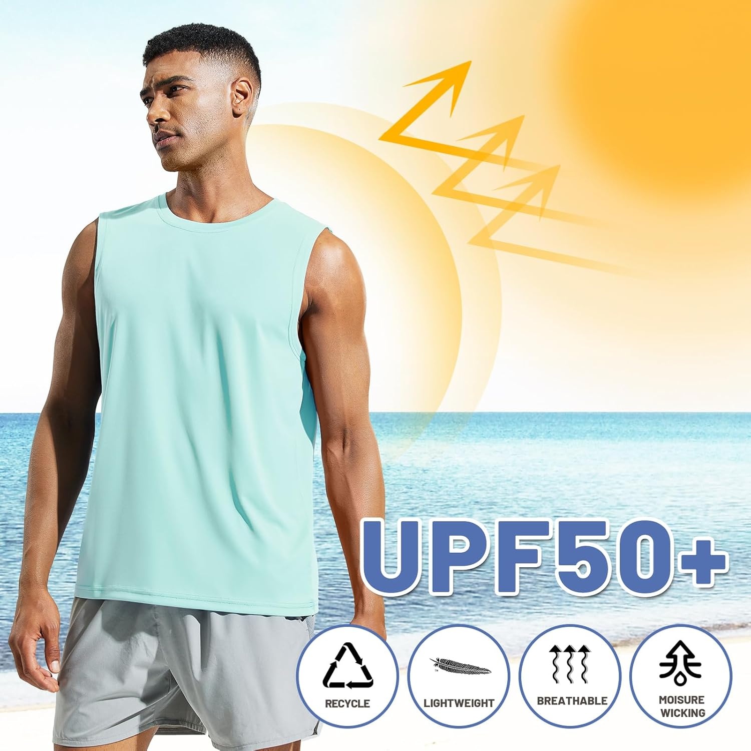 image:imageMIER Mens Workout Tank Tops UPF 50 Swim Shirts Quick Dry Running Sleeveless UV Protection Muscle TeesAqua
