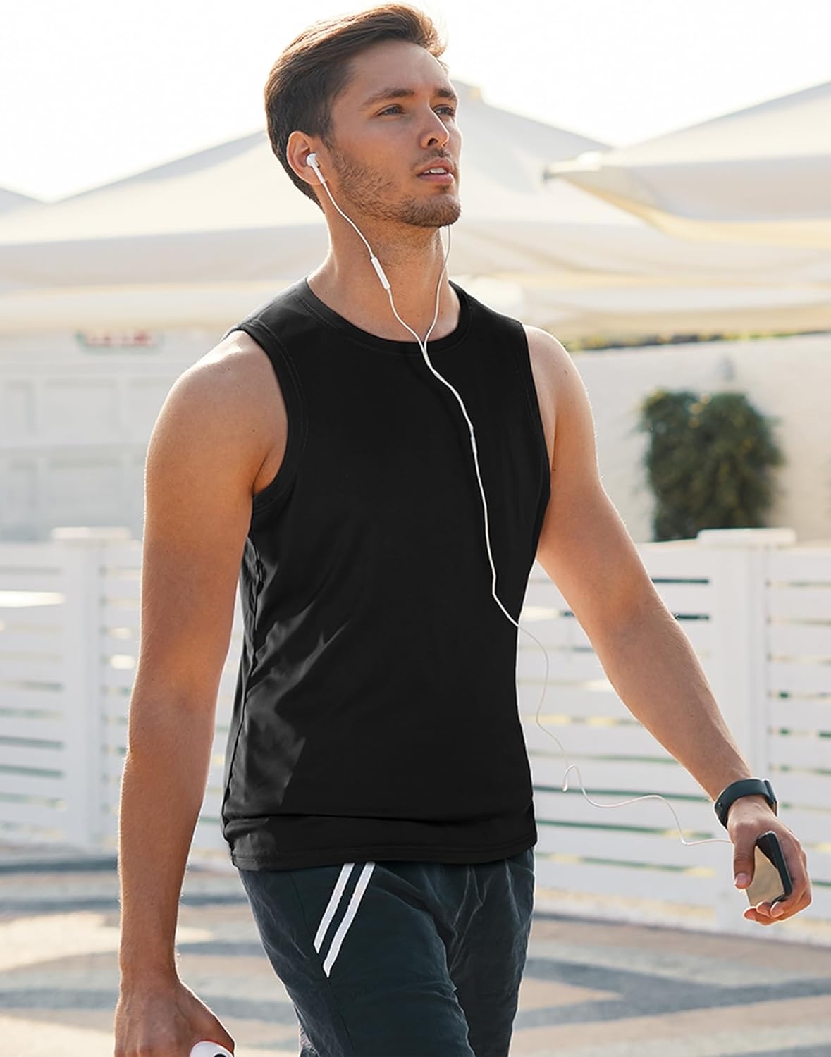 image:imageMIER Mens Workout Tank Tops UPF 50 Swim Shirts Quick Dry Running Sleeveless UV Protection Muscle TeesBlack