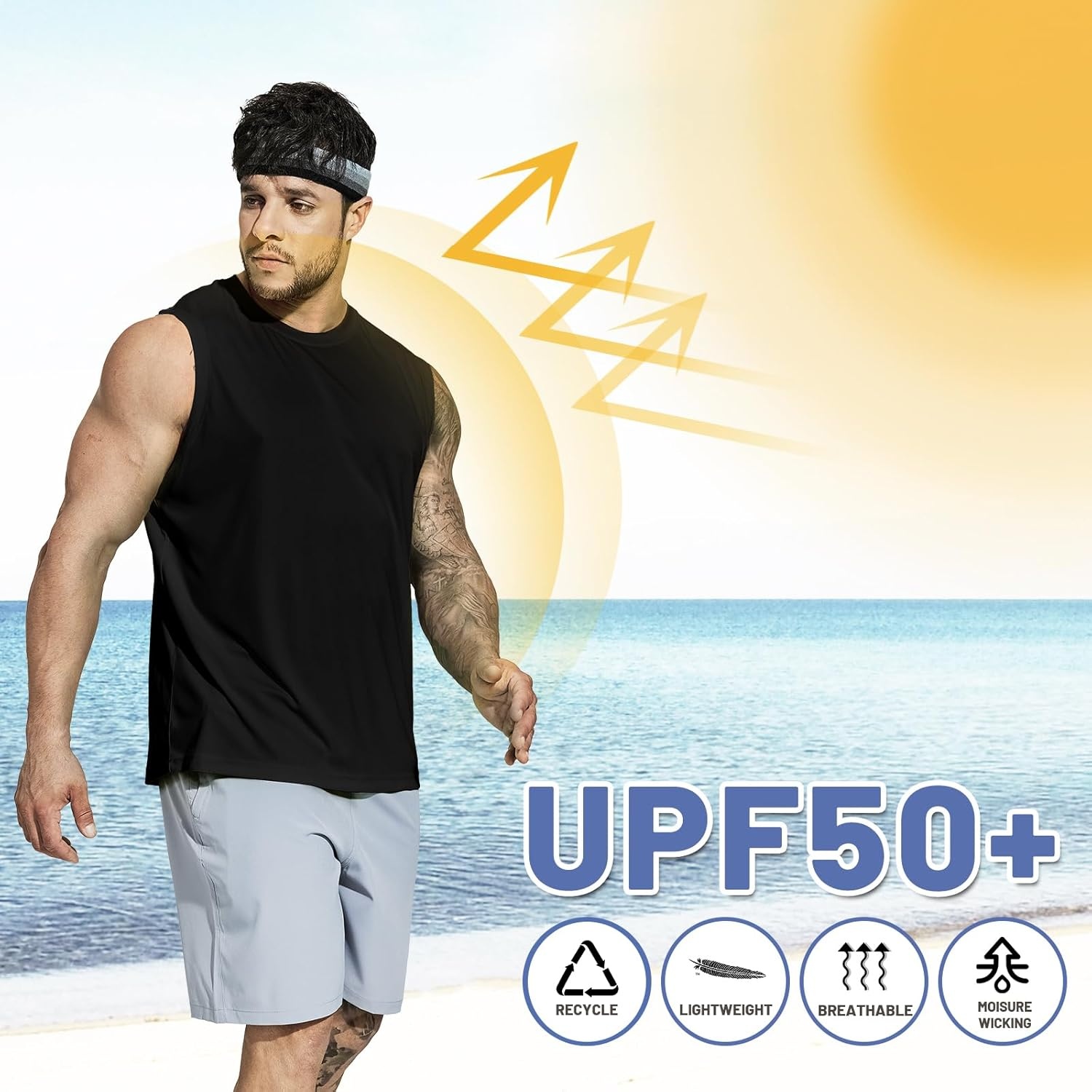 image:imageMIER Mens Workout Tank Tops UPF 50 Swim Shirts Quick Dry Running Sleeveless UV Protection Muscle TeesBlackBlackBlack