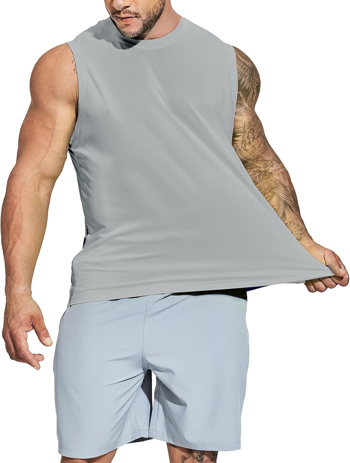 image:imageMIER Mens Workout Tank Tops UPF 50 Swim Shirts Quick Dry Running Sleeveless UV Protection Muscle TeesBlackNavyLight Grey