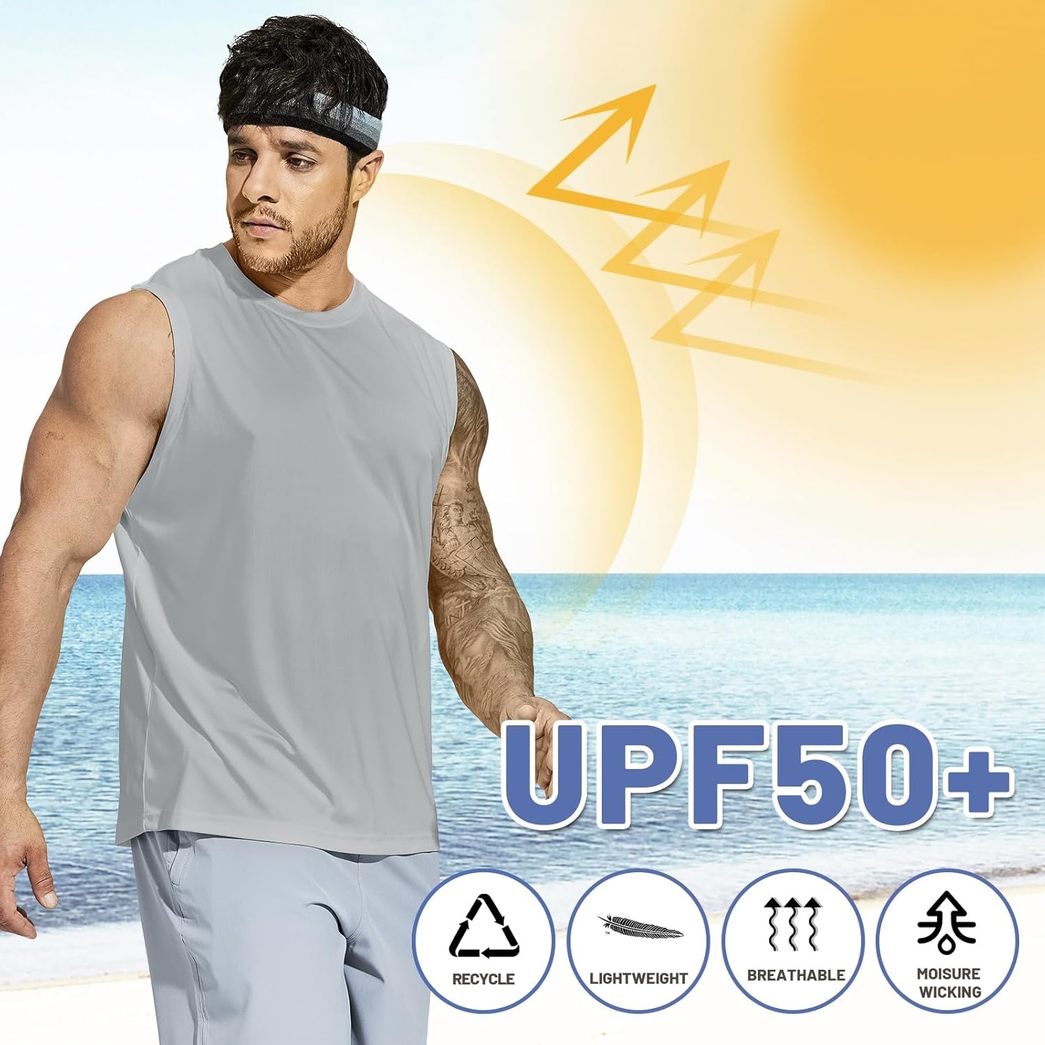 image:imageMIER Mens Workout Tank Tops UPF 50 Swim Shirts Quick Dry Running Sleeveless UV Protection Muscle TeesBlackNavyLight Grey