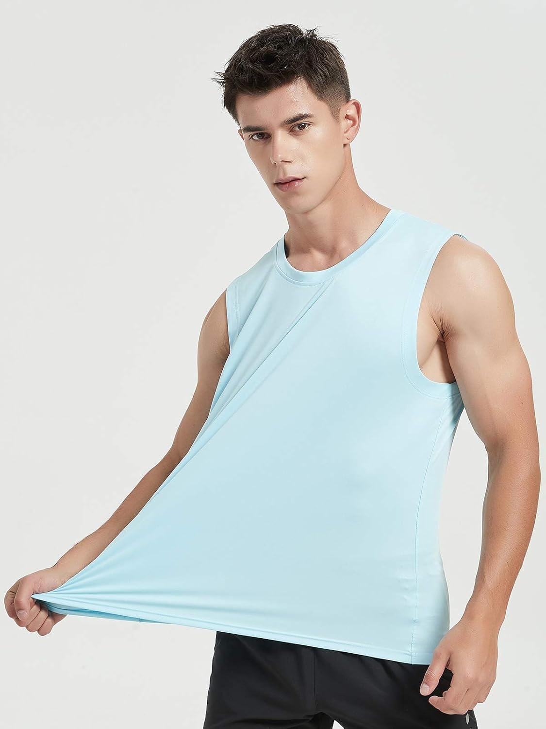 image:imageMIER Mens Workout Tank Tops UPF 50 Swim Shirts Quick Dry Running Sleeveless UV Protection Muscle TeesBlackWhiteLight Blue