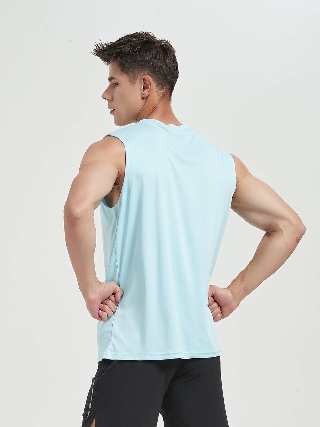 image:imageMIER Mens Workout Tank Tops UPF 50 Swim Shirts Quick Dry Running Sleeveless UV Protection Muscle TeesBlackWhiteLight Blue