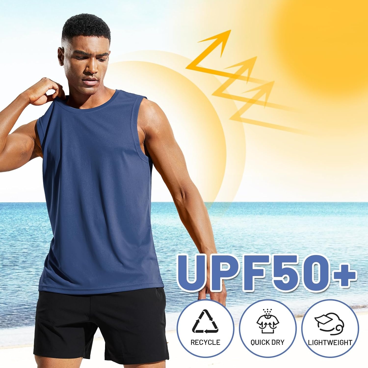 image:imageMIER Mens Workout Tank Tops UPF 50 Swim Shirts Quick Dry Running Sleeveless UV Protection Muscle TeesDark Blue