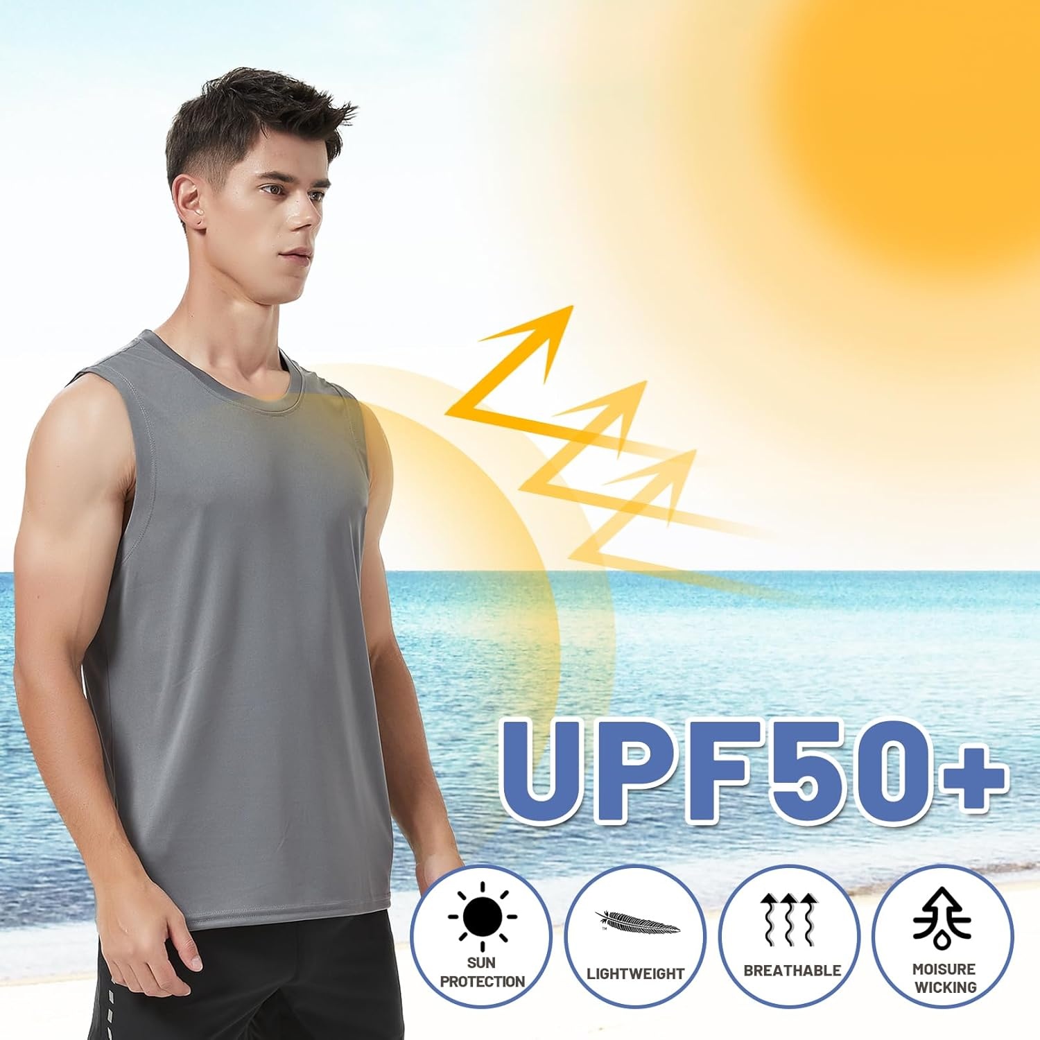 image:imageMIER Mens Workout Tank Tops UPF 50 Swim Shirts Quick Dry Running Sleeveless UV Protection Muscle TeesDark Grey