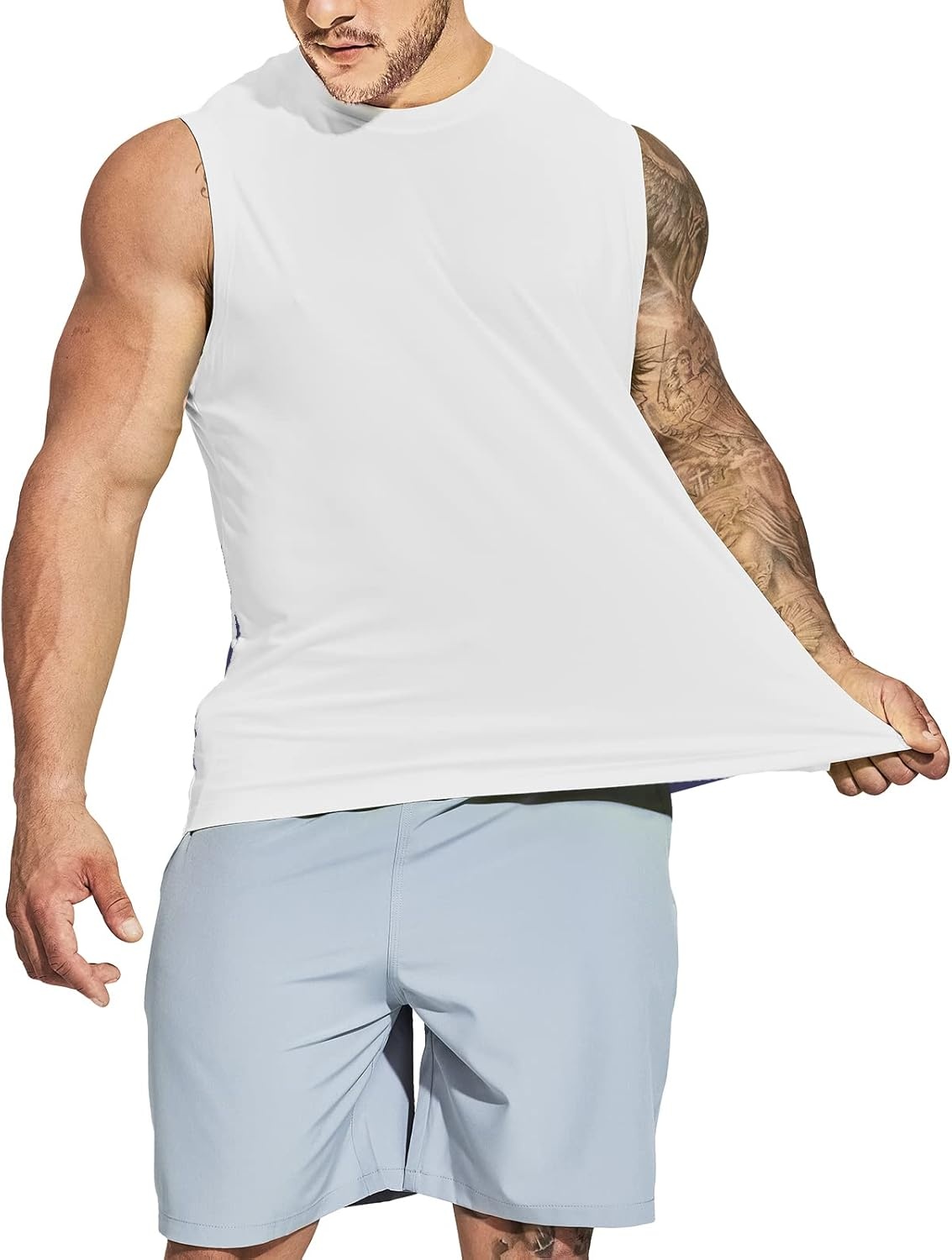 image:imageMIER Mens Workout Tank Tops UPF 50 Swim Shirts Quick Dry Running Sleeveless UV Protection Muscle TeesDark GreyLight BlueWhite
