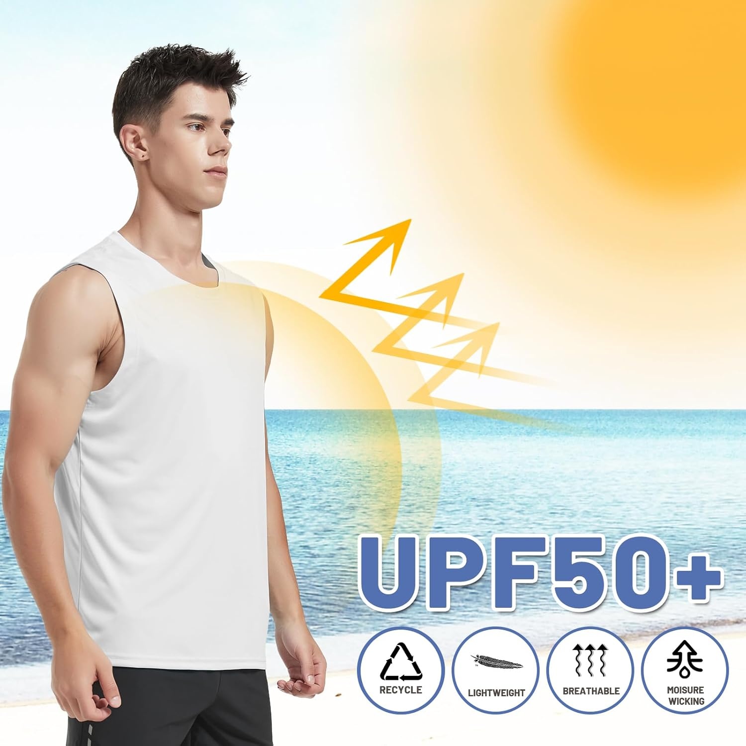 image:imageMIER Mens Workout Tank Tops UPF 50 Swim Shirts Quick Dry Running Sleeveless UV Protection Muscle TeesDark GreyLight BlueWhite