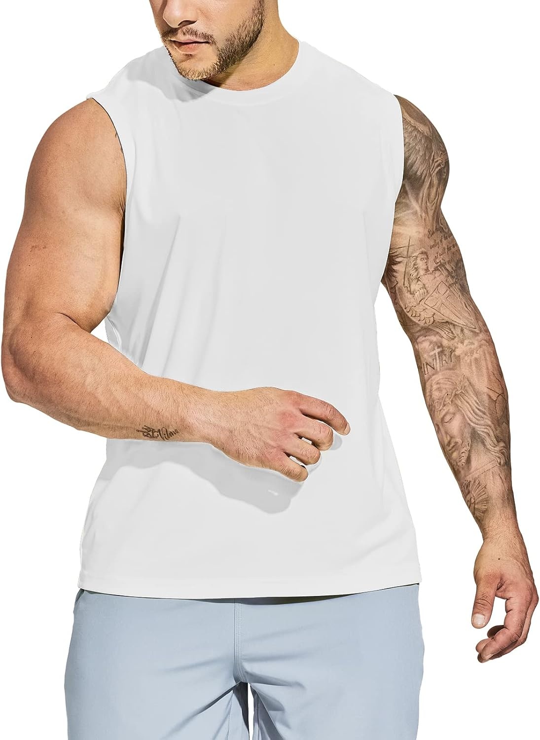 image:imageMIER Mens Workout Tank Tops UPF 50 Swim Shirts Quick Dry Running Sleeveless UV Protection Muscle TeesDark GreyLight BlueWhite