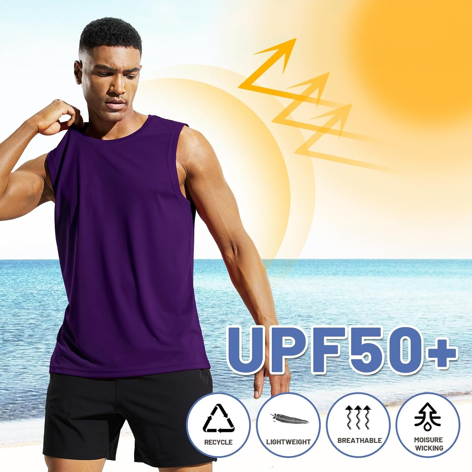 image:imageMIER Mens Workout Tank Tops UPF 50 Swim Shirts Quick Dry Running Sleeveless UV Protection Muscle TeesDeep Purple
