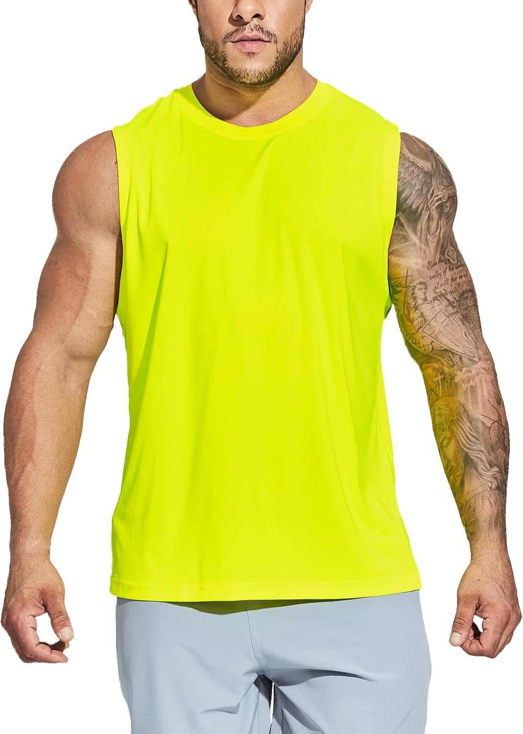 image:imageMIER Mens Workout Tank Tops UPF 50 Swim Shirts Quick Dry Running Sleeveless UV Protection Muscle TeesFluorescent Yellow