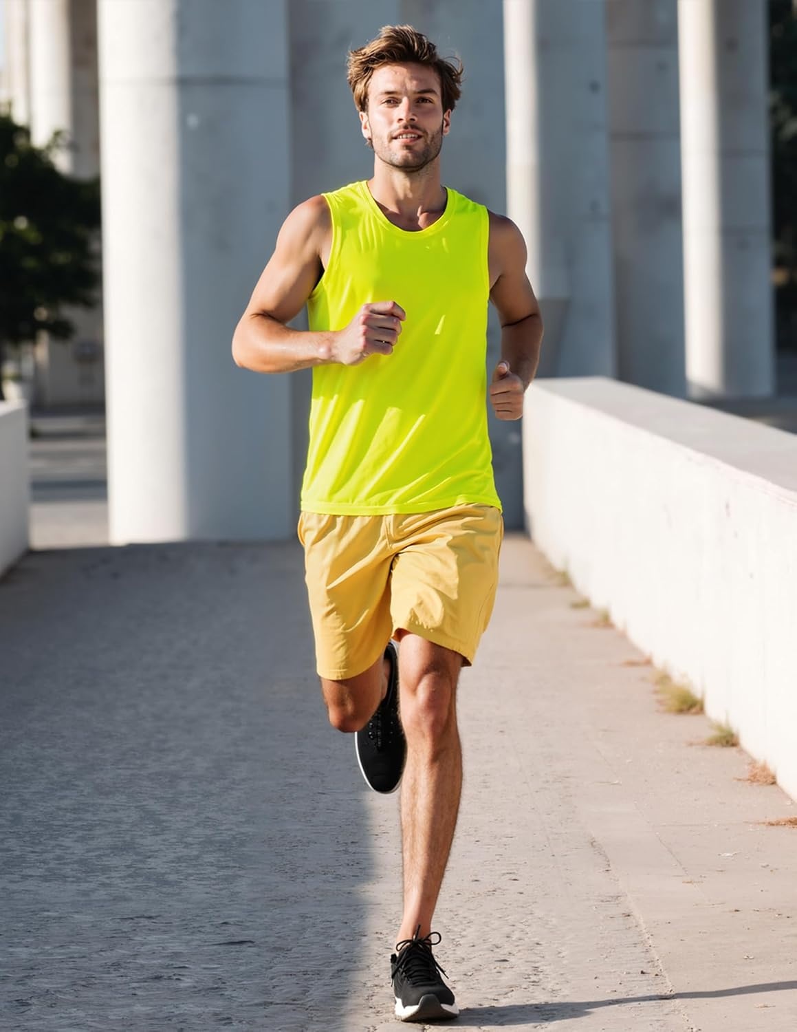 image:imageMIER Mens Workout Tank Tops UPF 50 Swim Shirts Quick Dry Running Sleeveless UV Protection Muscle TeesFluorescent Yellow