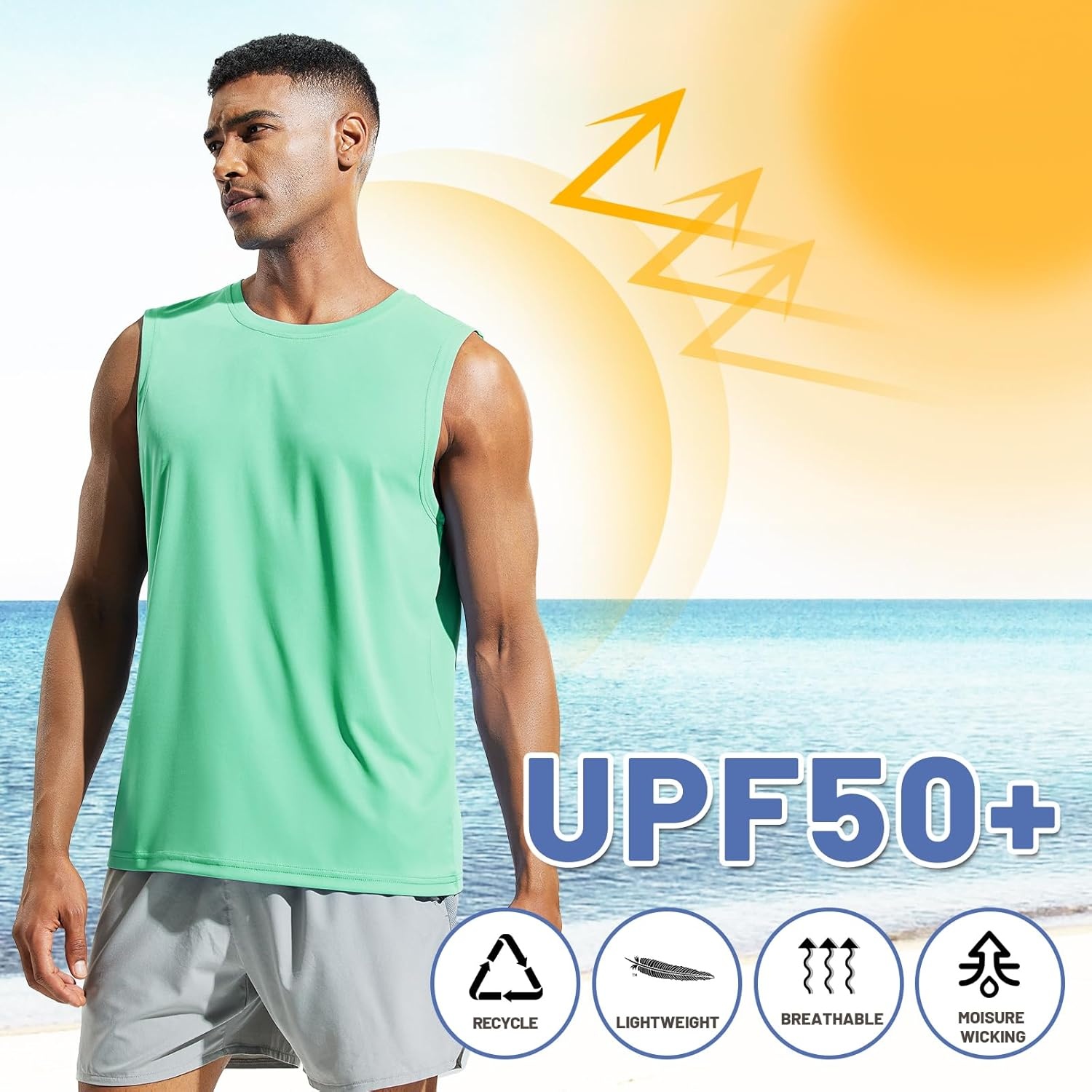 image:imageMIER Mens Workout Tank Tops UPF 50 Swim Shirts Quick Dry Running Sleeveless UV Protection Muscle TeesLight Green