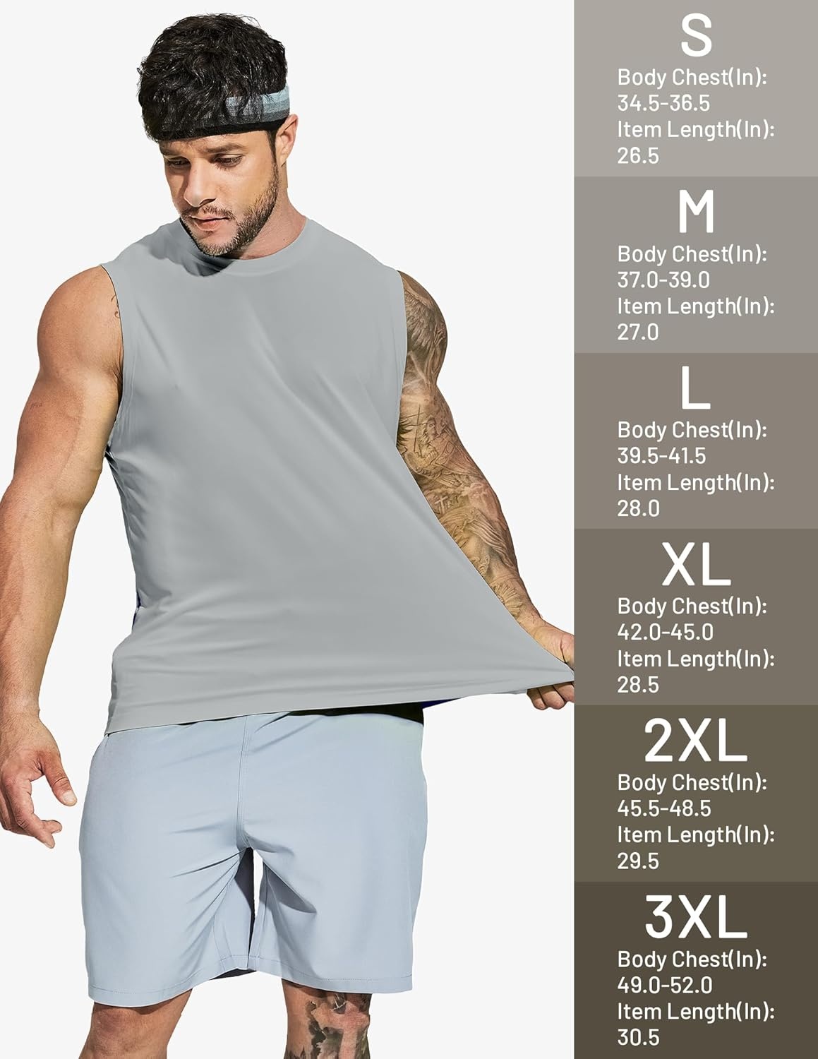 image:imageMIER Mens Workout Tank Tops UPF 50 Swim Shirts Quick Dry Running Sleeveless UV Protection Muscle TeesLight Grey