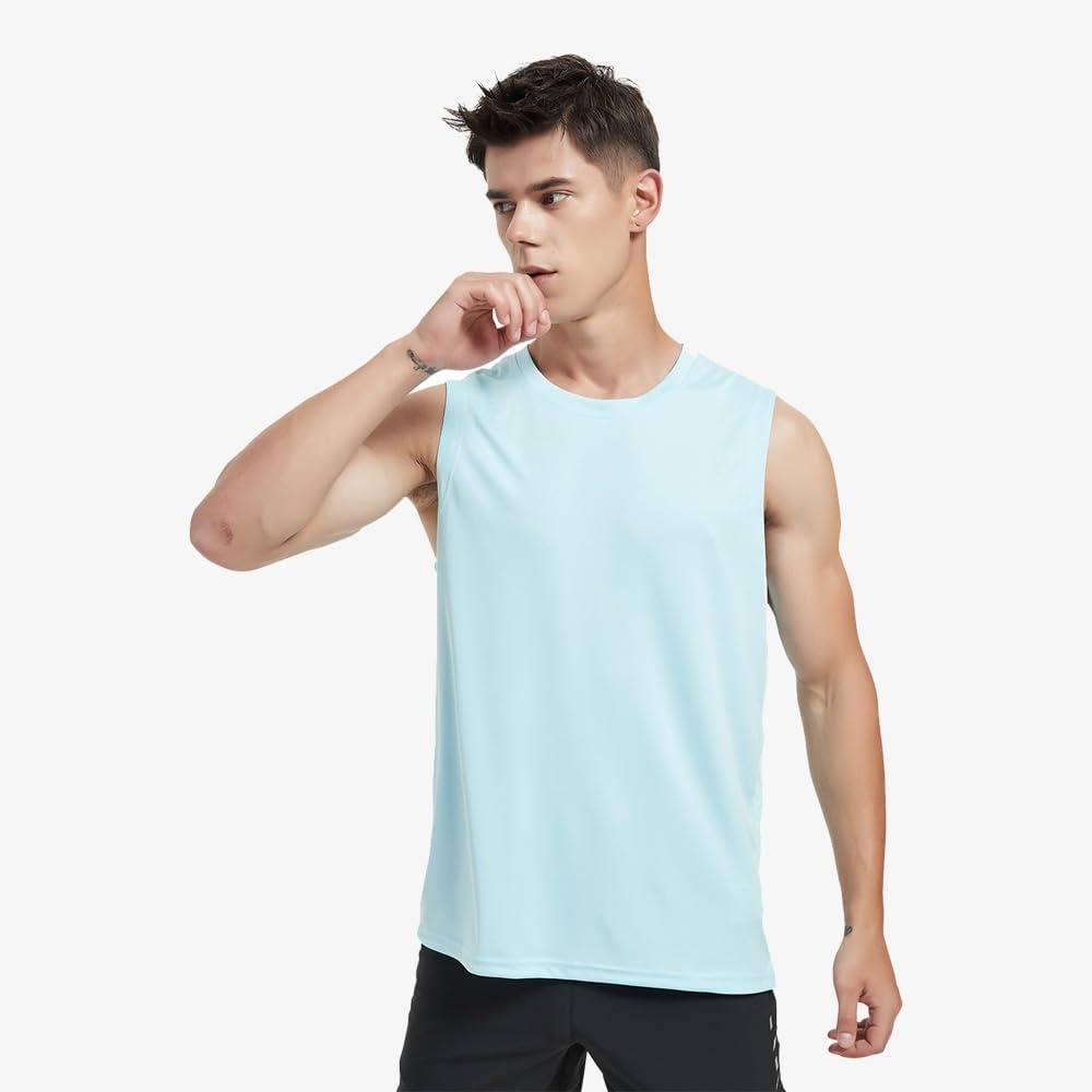 image:imageMIER Mens Workout Tank Tops UPF 50 Swim Shirts Quick Dry Running Sleeveless UV Protection Muscle TeesLight GreyLight BlueWhite
