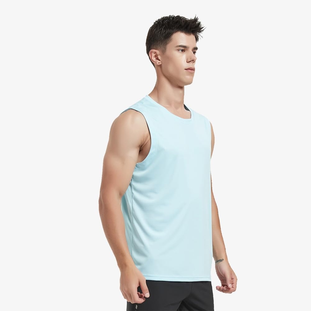 image:imageMIER Mens Workout Tank Tops UPF 50 Swim Shirts Quick Dry Running Sleeveless UV Protection Muscle TeesLight GreyLight BlueWhite