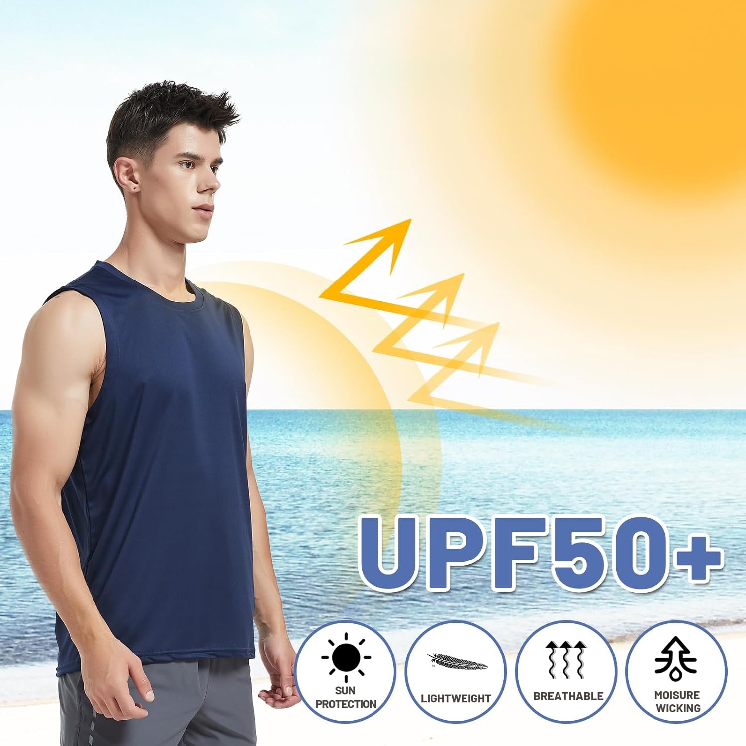 image:imageMIER Mens Workout Tank Tops UPF 50 Swim Shirts Quick Dry Running Sleeveless UV Protection Muscle TeesNavy