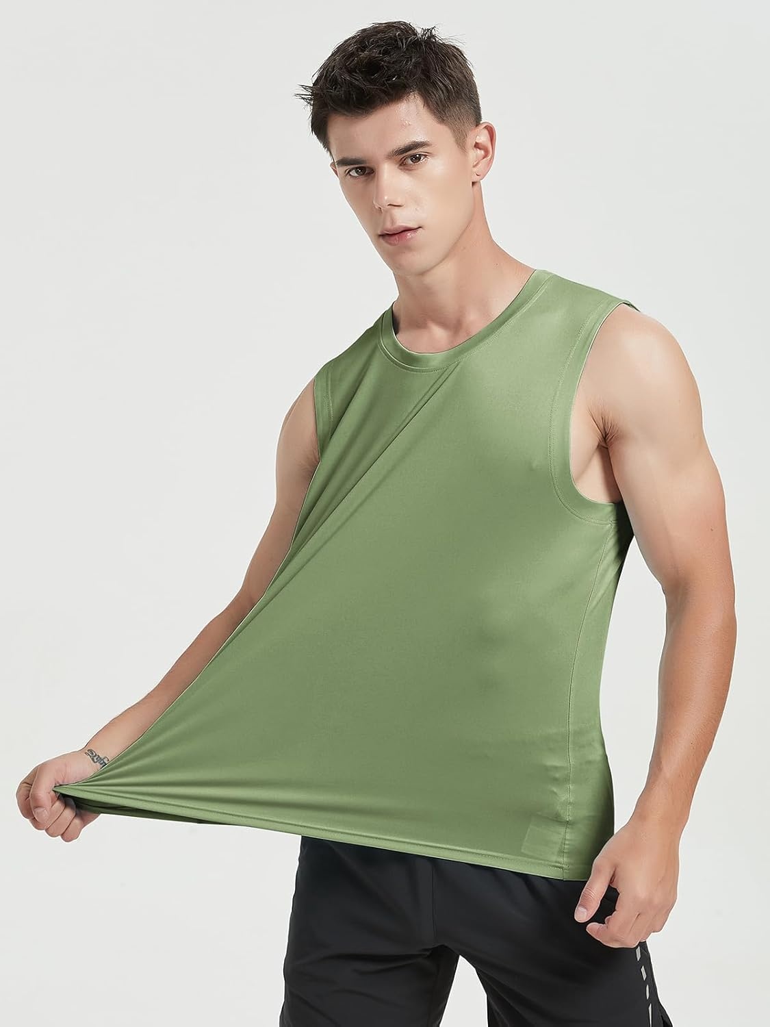 image:imageMIER Mens Workout Tank Tops UPF 50 Swim Shirts Quick Dry Running Sleeveless UV Protection Muscle TeesOlive