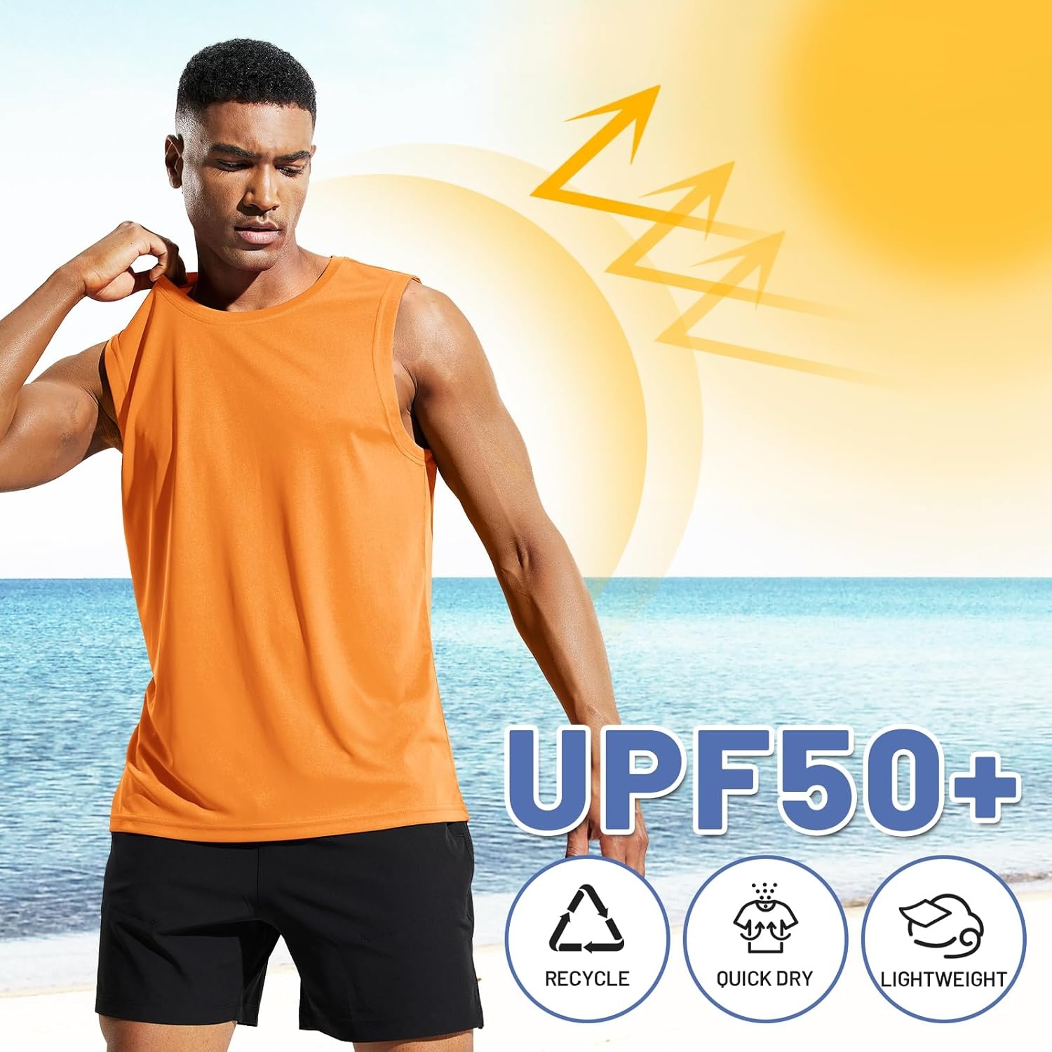 image:imageMIER Mens Workout Tank Tops UPF 50 Swim Shirts Quick Dry Running Sleeveless UV Protection Muscle TeesOrange