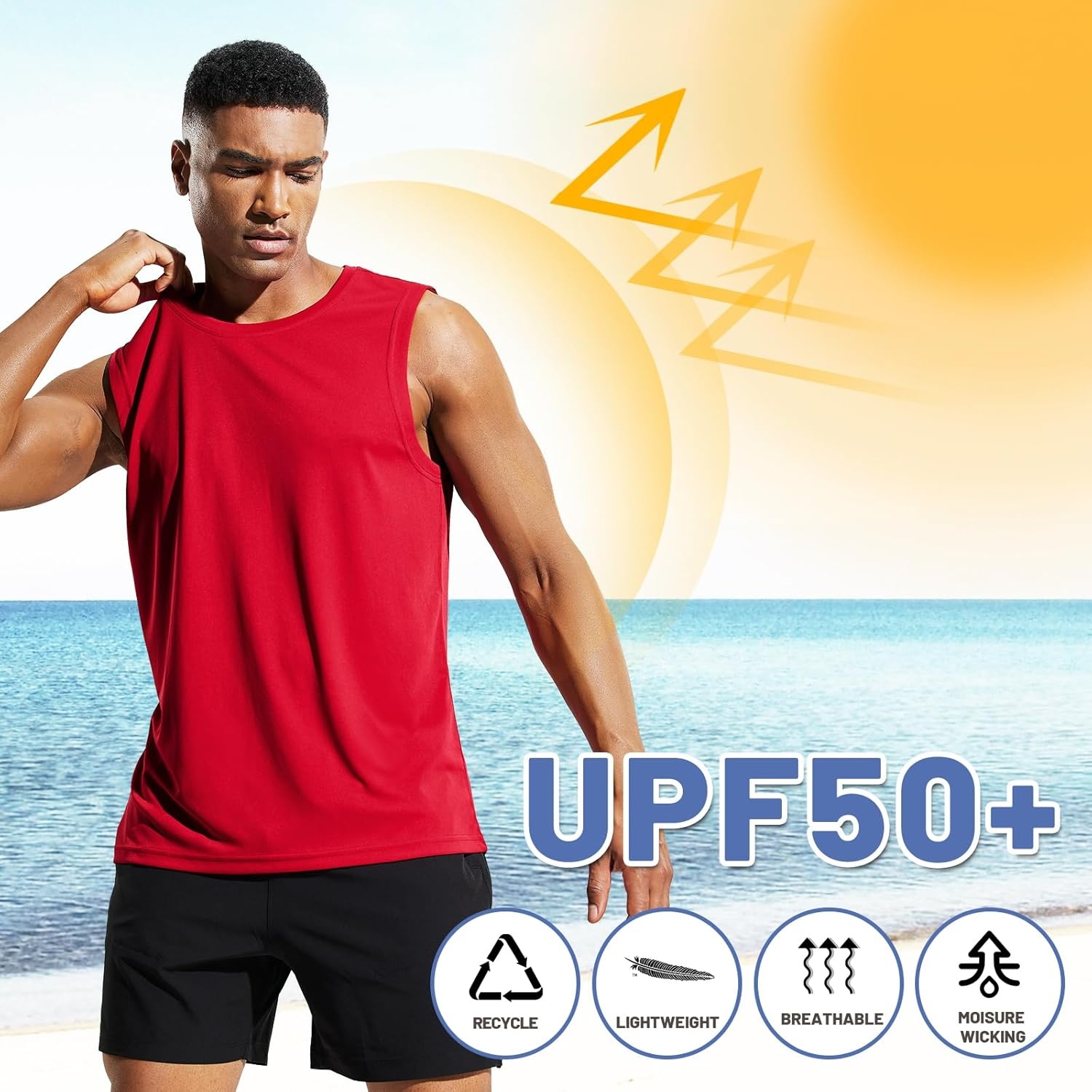 image:imageMIER Mens Workout Tank Tops UPF 50 Swim Shirts Quick Dry Running Sleeveless UV Protection Muscle TeesRed