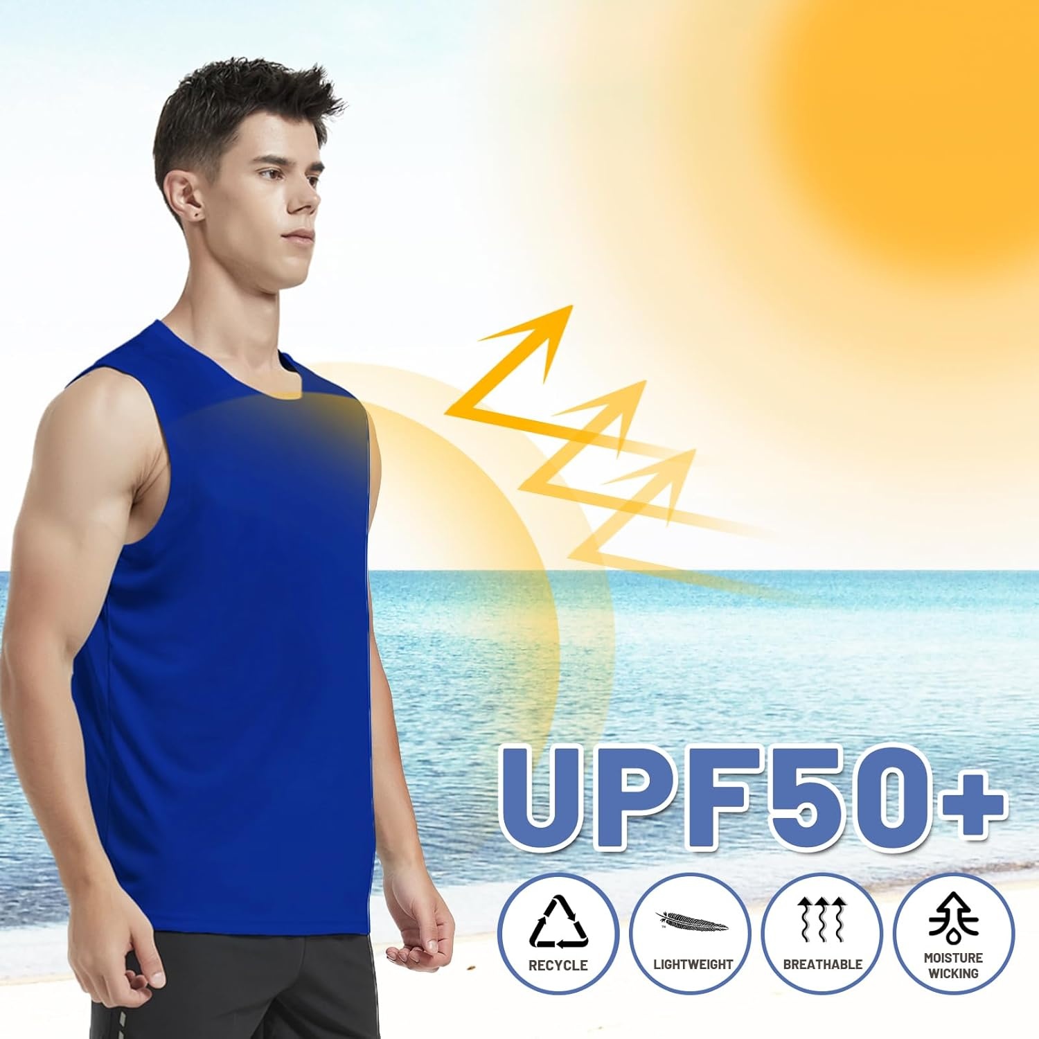 image:imageMIER Mens Workout Tank Tops UPF 50 Swim Shirts Quick Dry Running Sleeveless UV Protection Muscle TeesRoyal Blue