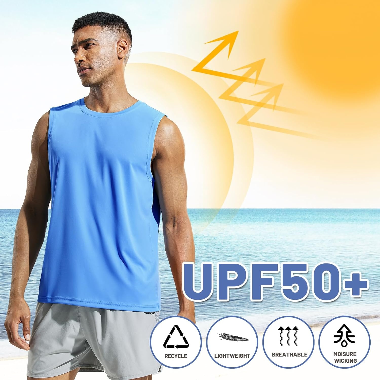 image:imageMIER Mens Workout Tank Tops UPF 50 Swim Shirts Quick Dry Running Sleeveless UV Protection Muscle TeesSky Blue