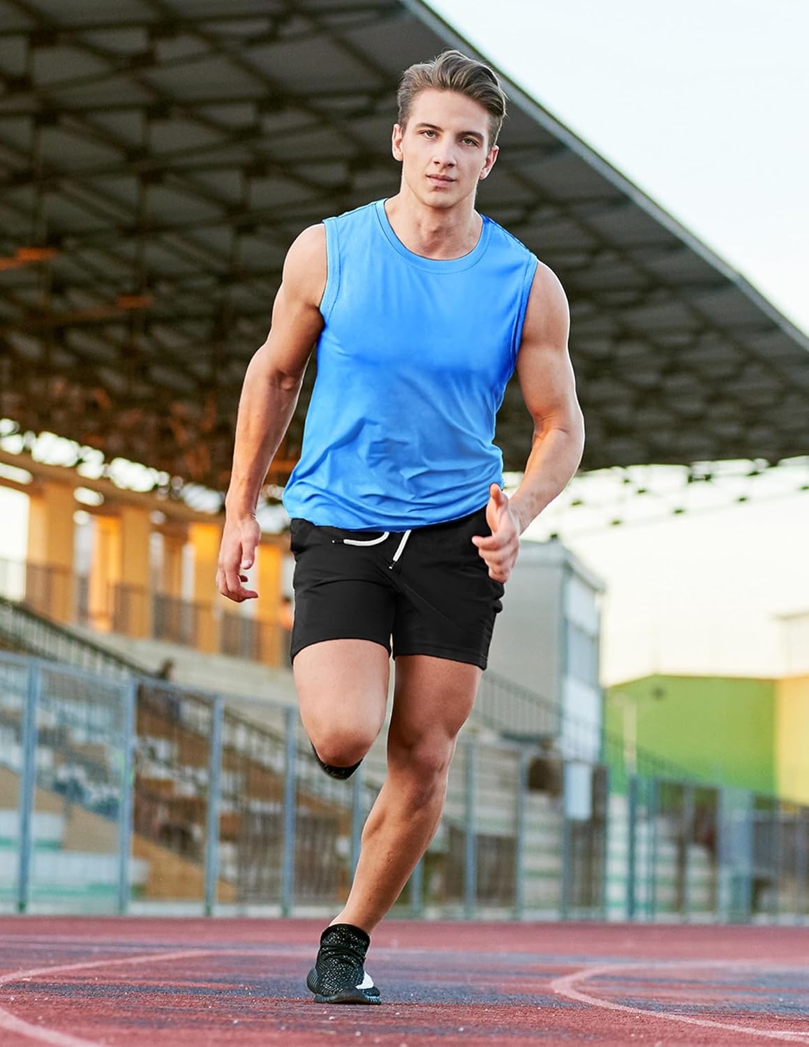 image:imageMIER Mens Workout Tank Tops UPF 50 Swim Shirts Quick Dry Running Sleeveless UV Protection Muscle TeesSky Blue