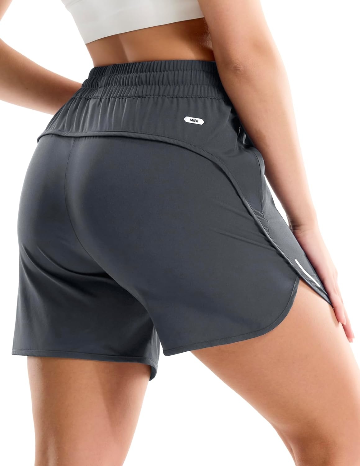 image:imageMIER Running Shorts for Women 5 Inch Lightweight Athletic Quick Dry Shorts with Pockets for Workout Gym Active Mid WaistedDark Grey