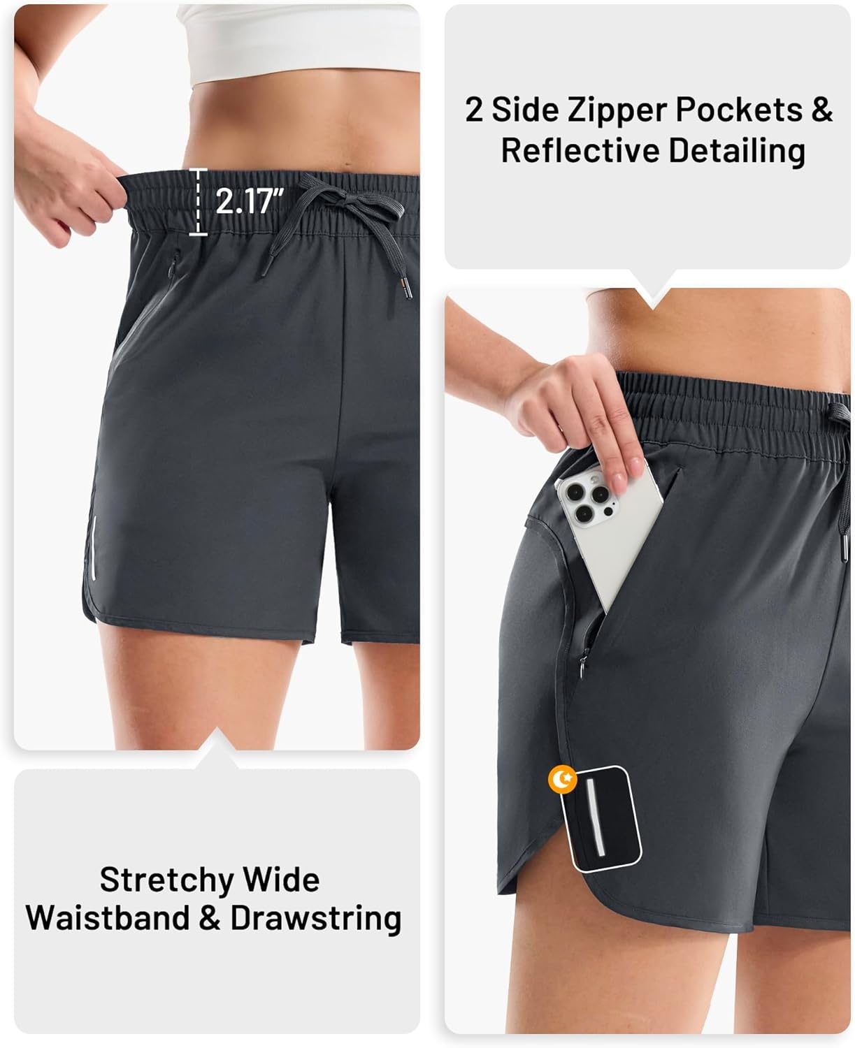 image:imageMIER Running Shorts for Women 5 Inch Lightweight Athletic Quick Dry Shorts with Pockets for Workout Gym Active Mid WaistedDark Grey
