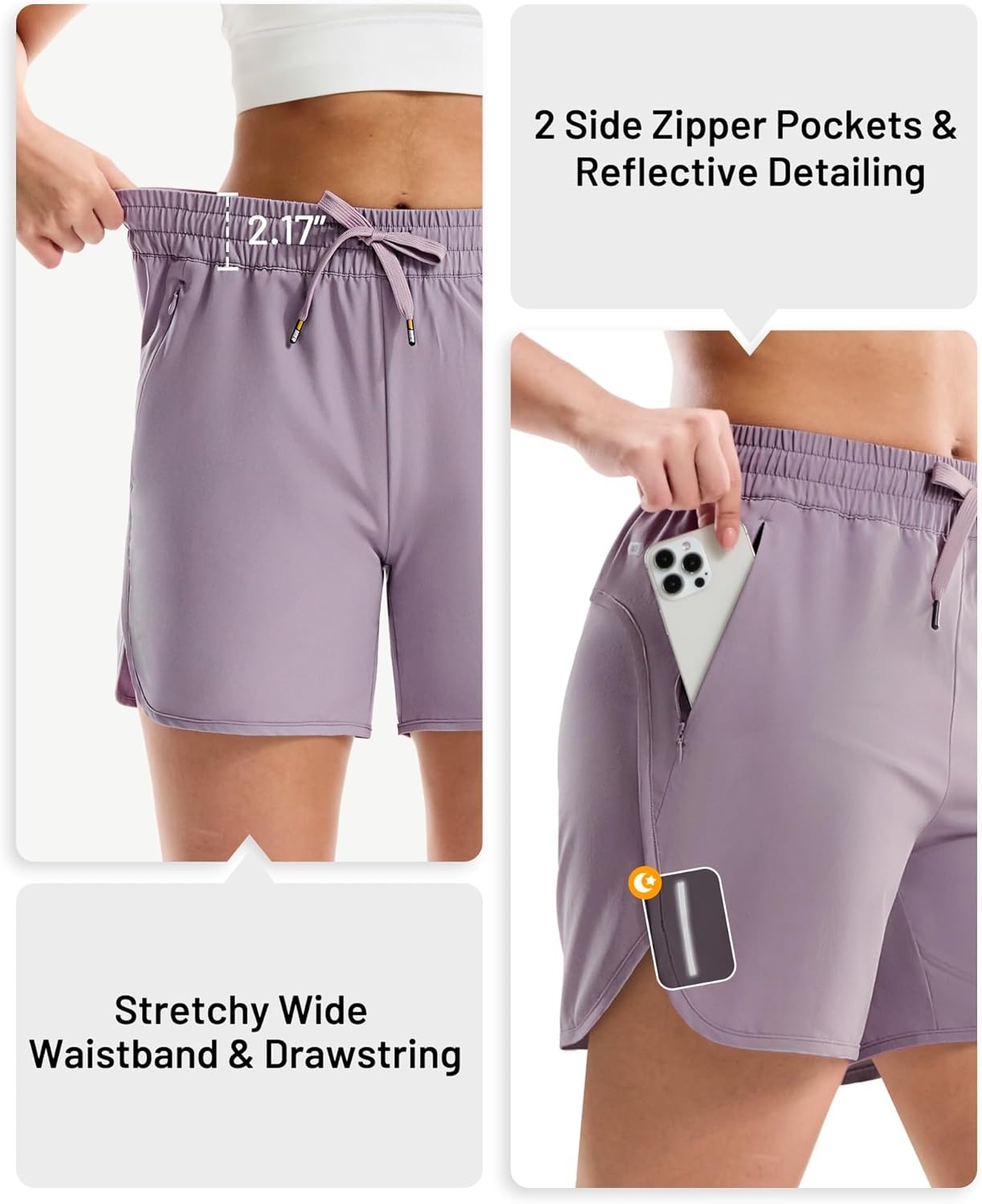 image:imageMIER Running Shorts for Women 5 Inch Lightweight Athletic Quick Dry Shorts with Pockets for Workout Gym Active Mid WaistedLavender Mist