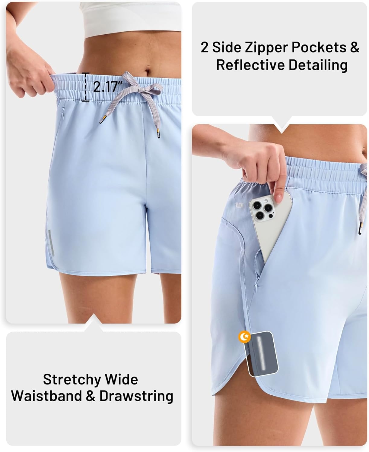 image:imageMIER Running Shorts for Women 5 Inch Lightweight Athletic Quick Dry Shorts with Pockets for Workout Gym Active Mid WaistedLight Blue