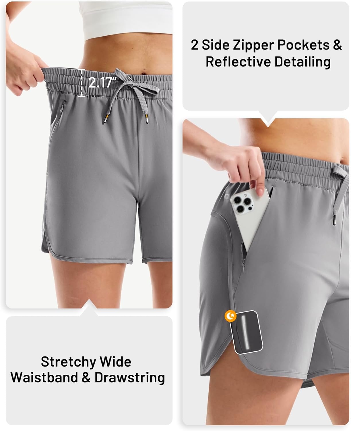 image:imageMIER Running Shorts for Women 5 Inch Lightweight Athletic Quick Dry Shorts with Pockets for Workout Gym Active Mid WaistedLight Grey