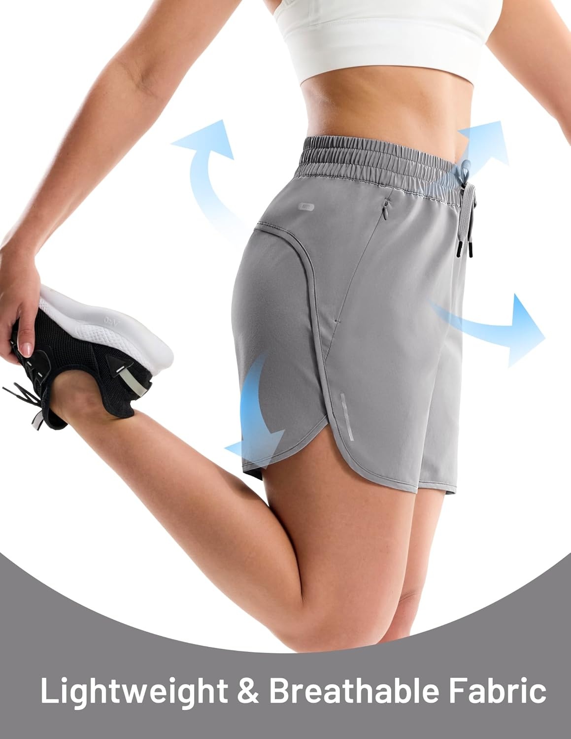 image:imageMIER Running Shorts for Women 5 Inch Lightweight Athletic Quick Dry Shorts with Pockets for Workout Gym Active Mid WaistedLight Grey