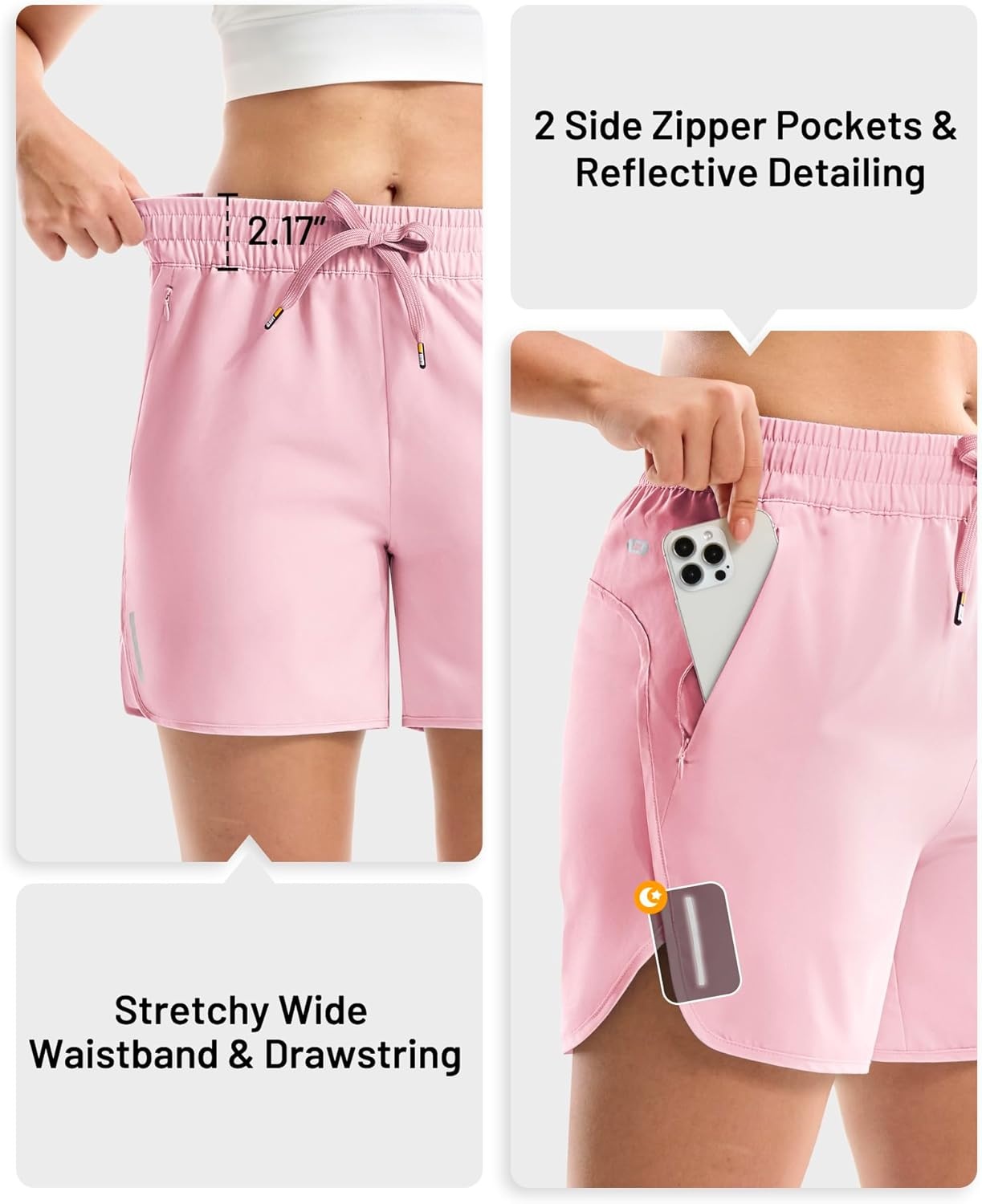 image:imageMIER Running Shorts for Women 5 Inch Lightweight Athletic Quick Dry Shorts with Pockets for Workout Gym Active Mid WaistedLight Pink