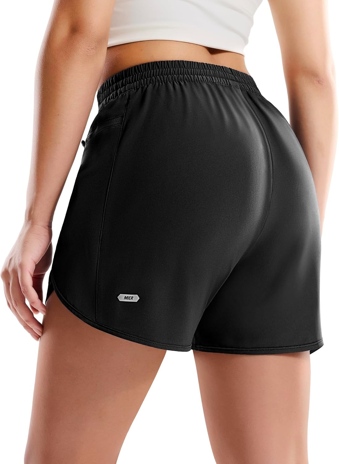 image:imageMIER Running Shorts for Women Quick Dry Athletic Sports Workout Active Dolphin Shorts with Zipper Pocket 4 Inch InseamBlack