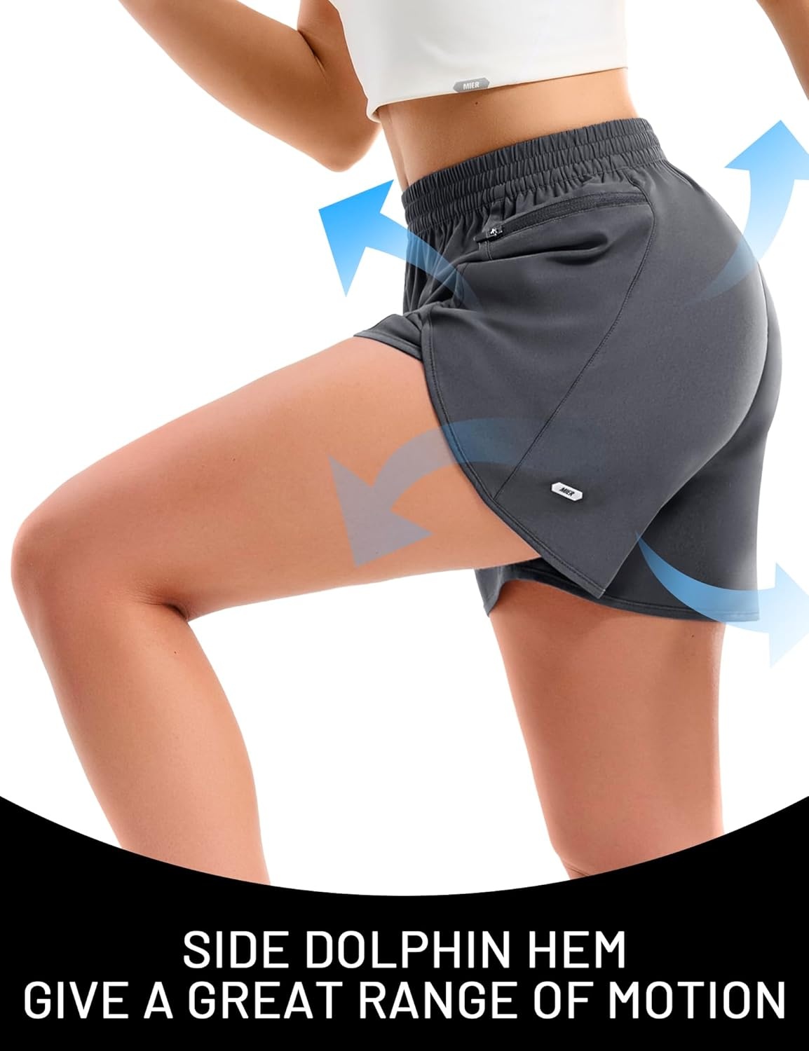 image:imageMIER Running Shorts for Women Quick Dry Athletic Sports Workout Active Dolphin Shorts with Zipper Pocket 4 Inch InseamDark Grey