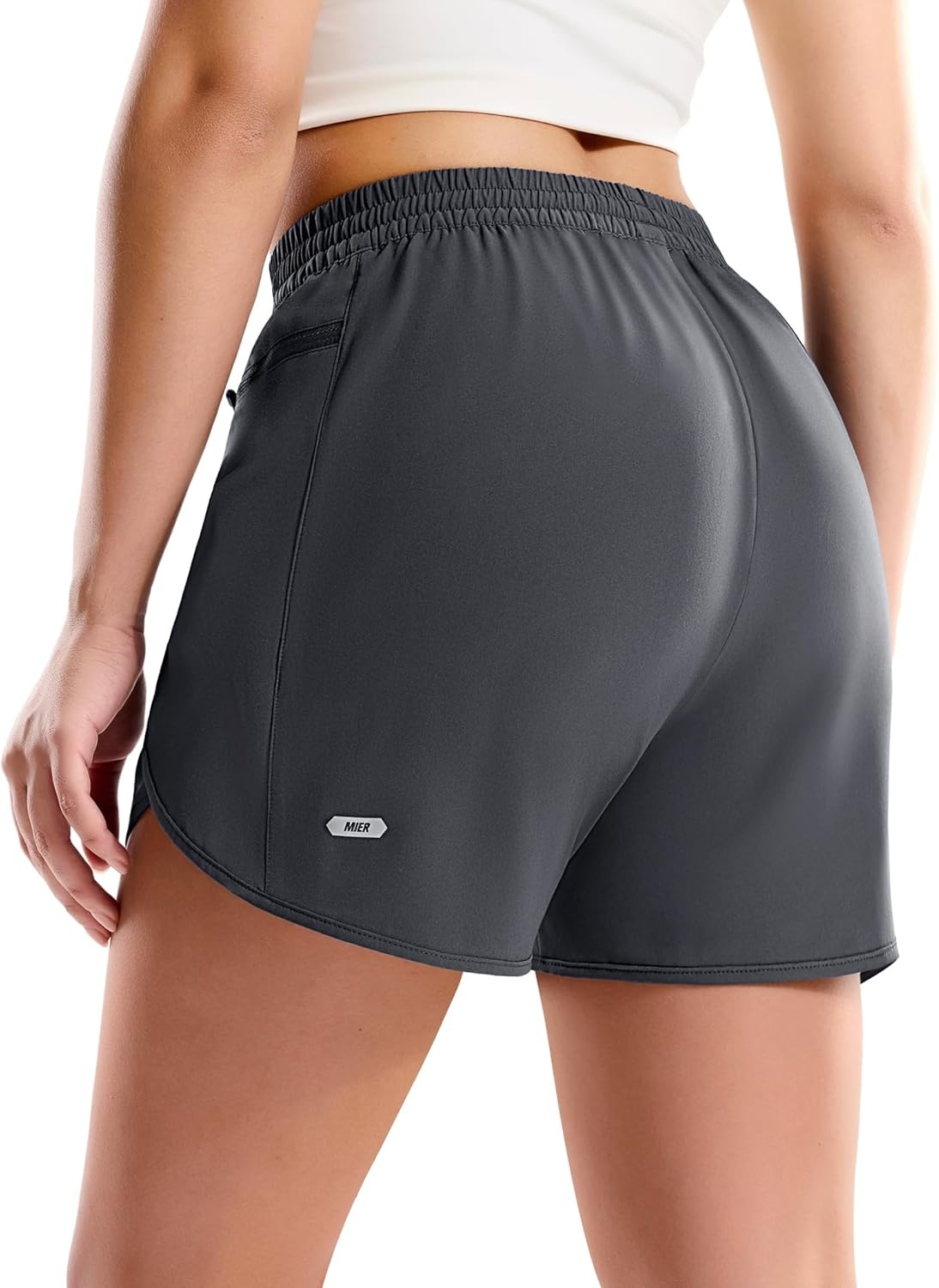 image:imageMIER Running Shorts for Women Quick Dry Athletic Sports Workout Active Dolphin Shorts with Zipper Pocket 4 Inch InseamDark Grey
